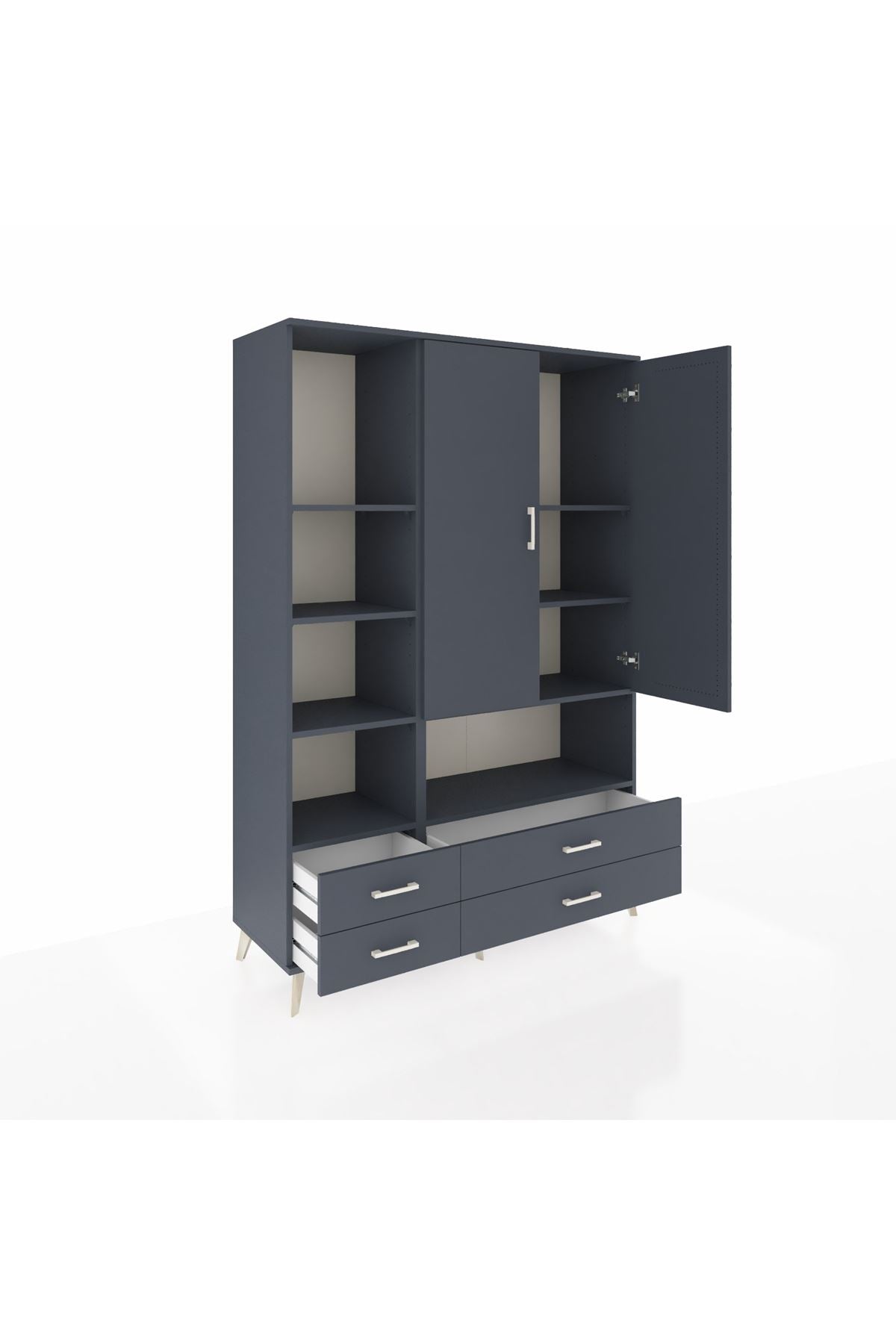 Hyperion Dolap 8 Raflı 4 Çekmeceli 2 Kapaklı 132x44x195 Antrasit-Antrasit/Antrasit