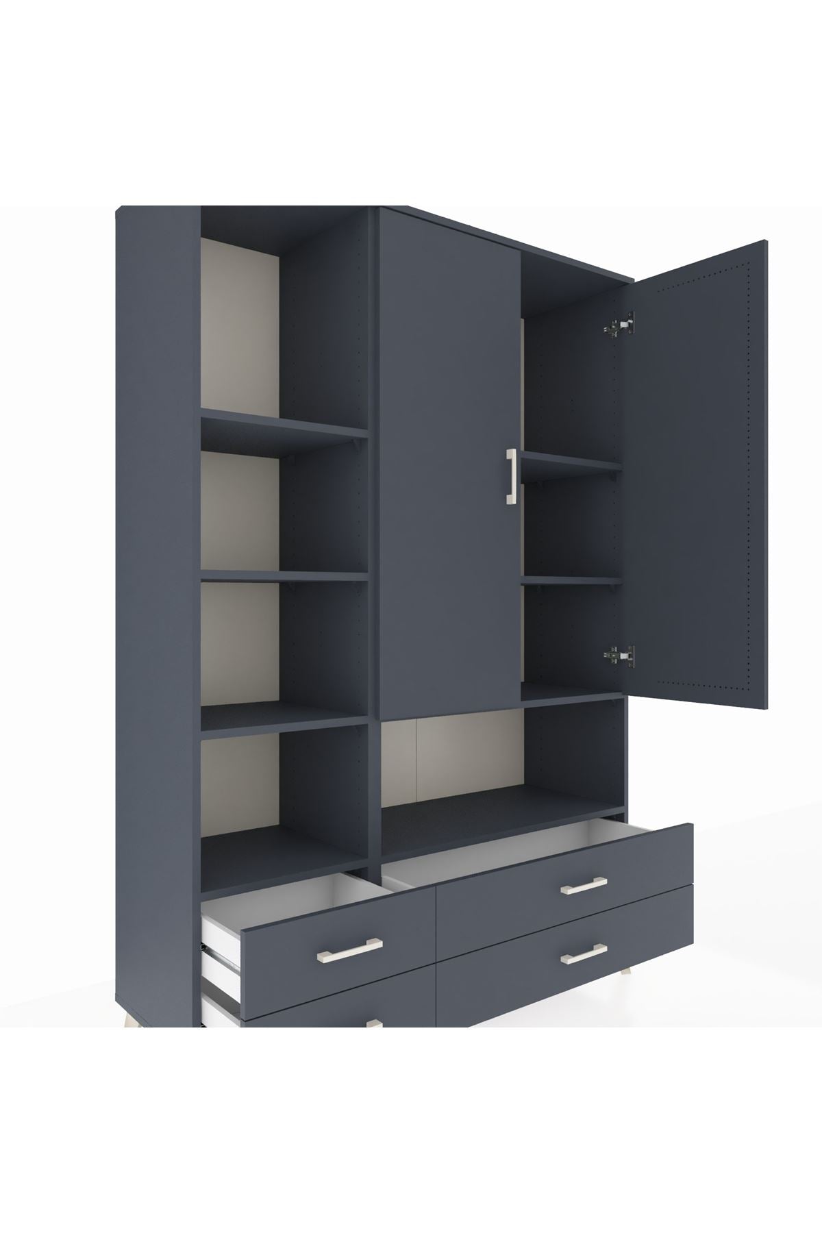 Hyperion Dolap 8 Raflı 4 Çekmeceli 2 Kapaklı 132x44x195 Antrasit-Antrasit/Antrasit