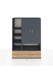 Hyperion Dolap 8 Raflı 4 Çekmeceli 2 Kapaklı 132x44x195 Antrasit-Antrasit/Çam