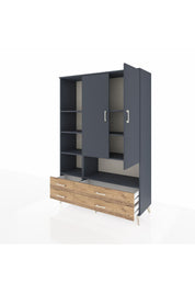 Hyperion Dolap 8 Raflı 4 Çekmeceli 2 Kapaklı 132x44x195 Antrasit-Antrasit/Çam