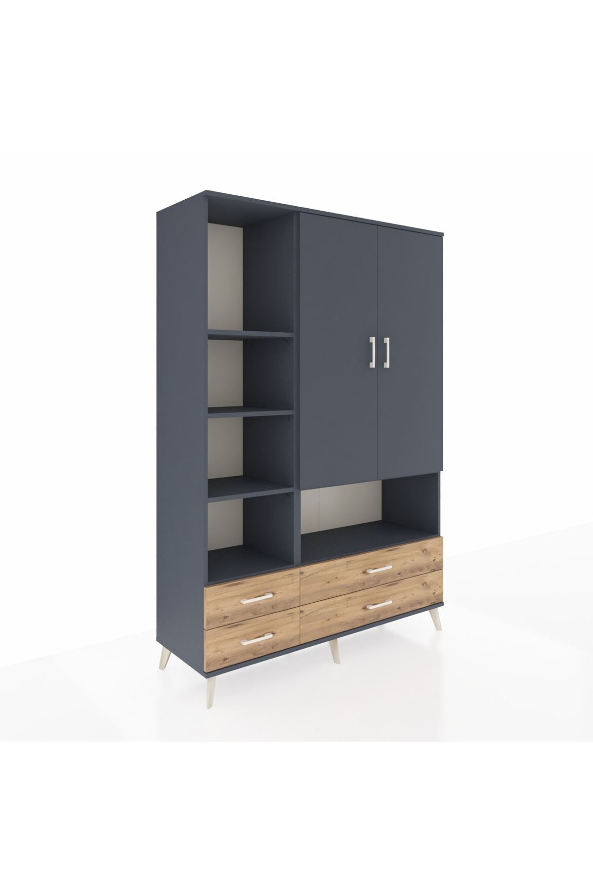 Hyperion Dolap 8 Raflı 4 Çekmeceli 2 Kapaklı 132x44x195 Antrasit-Antrasit/Çam