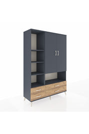 Hyperion Dolap 8 Raflı 4 Çekmeceli 2 Kapaklı 132x44x195 Antrasit-Antrasit/Çam