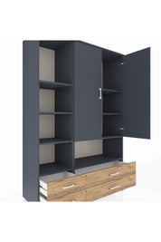 Hyperion Dolap 8 Raflı 4 Çekmeceli 2 Kapaklı 132x44x195 Antrasit-Antrasit/Çam