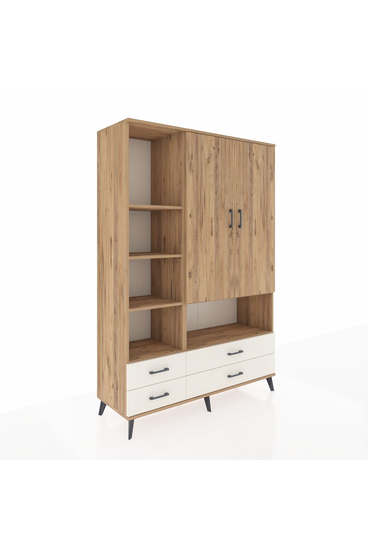 Hyperion Dolap 8 Raflı 4 Çekmeceli 2 Kapaklı 132x44x195 Çam-Çam/Aytaşı