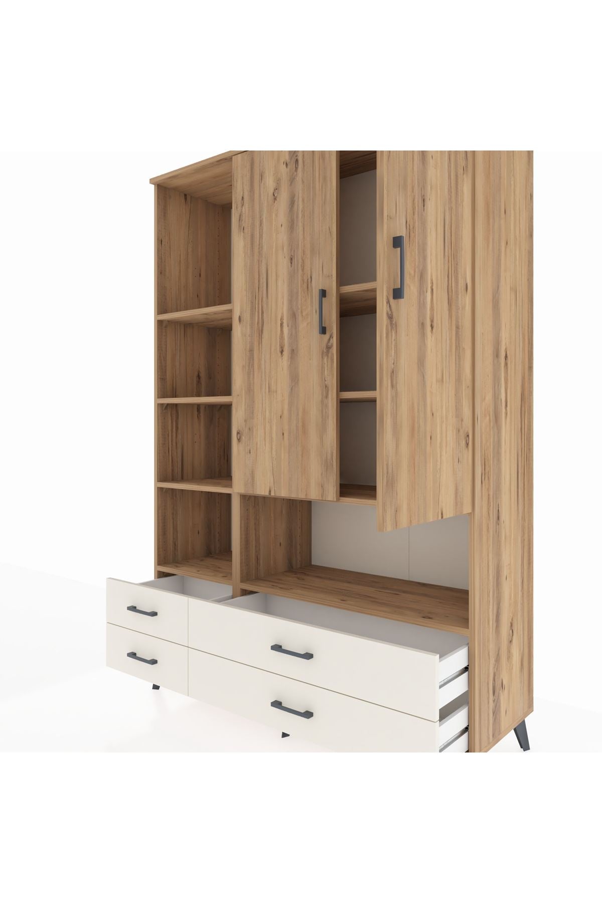 Hyperion Dolap 8 Raflı 4 Çekmeceli 2 Kapaklı 132x44x195 Çam-Çam/Aytaşı