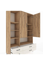 Hyperion Dolap 8 Raflı 4 Çekmeceli 2 Kapaklı 132x44x195 Çam-Çam/Aytaşı