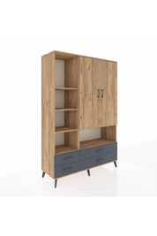 Hyperion Dolap 8 Raflı 4 Çekmeceli 2 Kapaklı 132x44x195 Çam-Çam/Antrasit
