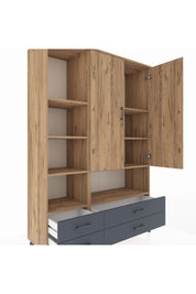 Hyperion Dolap 8 Raflı 4 Çekmeceli 2 Kapaklı 132x44x195 Çam-Çam/Antrasit