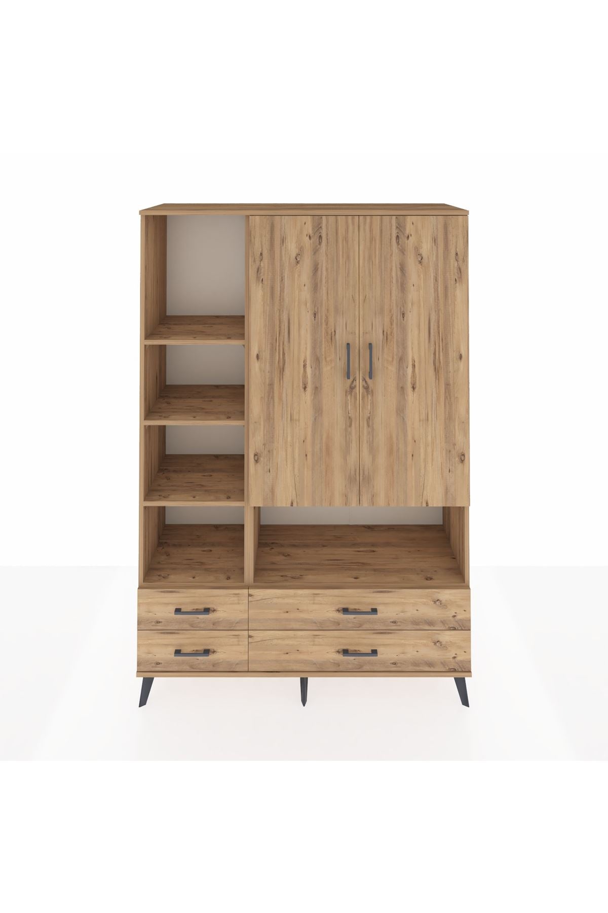 Hyperion Dolap 8 Raflı 4 Çekmeceli 2 Kapaklı 132x44x195 Çam-Çam/Çam