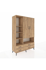 Hyperion Dolap 8 Raflı 4 Çekmeceli 2 Kapaklı 132x44x195 Çam-Çam/Çam