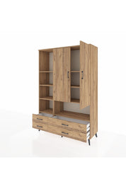 Hyperion Dolap 8 Raflı 4 Çekmeceli 2 Kapaklı 132x44x195 Çam-Çam/Çam