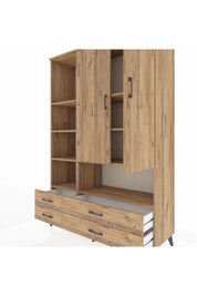 Hyperion Dolap 8 Raflı 4 Çekmeceli 2 Kapaklı 132x44x195 Çam-Çam/Çam