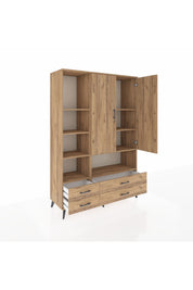Hyperion Dolap 8 Raflı 4 Çekmeceli 2 Kapaklı 132x44x195 Çam-Çam/Çam
