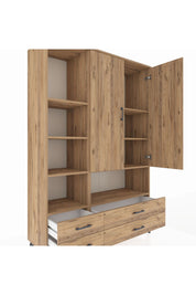 Hyperion Dolap 8 Raflı 4 Çekmeceli 2 Kapaklı 132x44x195 Çam-Çam/Çam