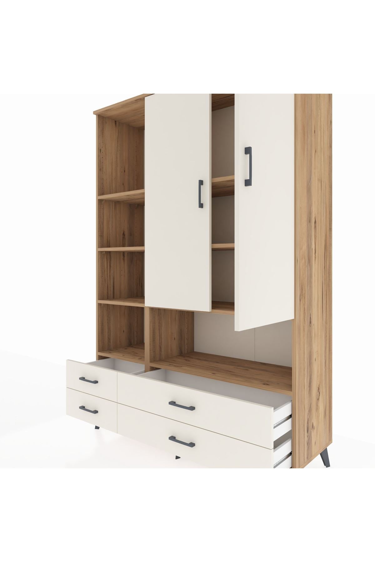 Hyperion Dolap 8 Raflı 4 Çekmeceli 2 Kapaklı 132x44x195 Çam-Aytaşı/Aytaşı
