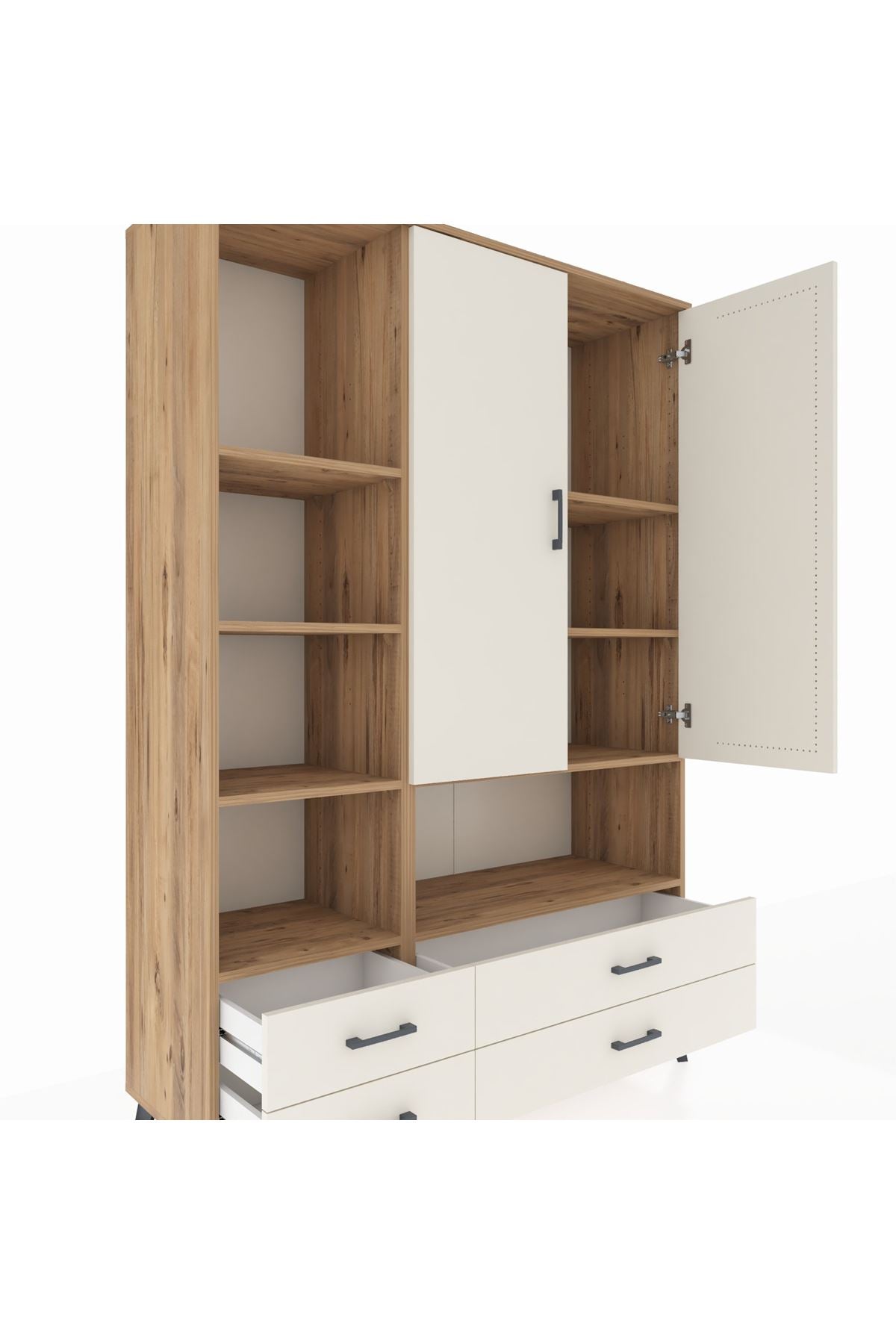 Hyperion Dolap 8 Raflı 4 Çekmeceli 2 Kapaklı 132x44x195 Çam-Aytaşı/Aytaşı