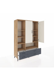 Hyperion Dolap 8 Raflı 4 Çekmeceli 2 Kapaklı 132x44x195 Çam-Aytaşı/Antrasit