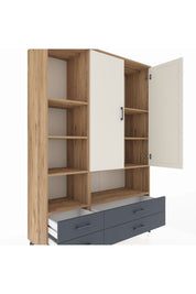 Hyperion Dolap 8 Raflı 4 Çekmeceli 2 Kapaklı 132x44x195 Çam-Aytaşı/Antrasit