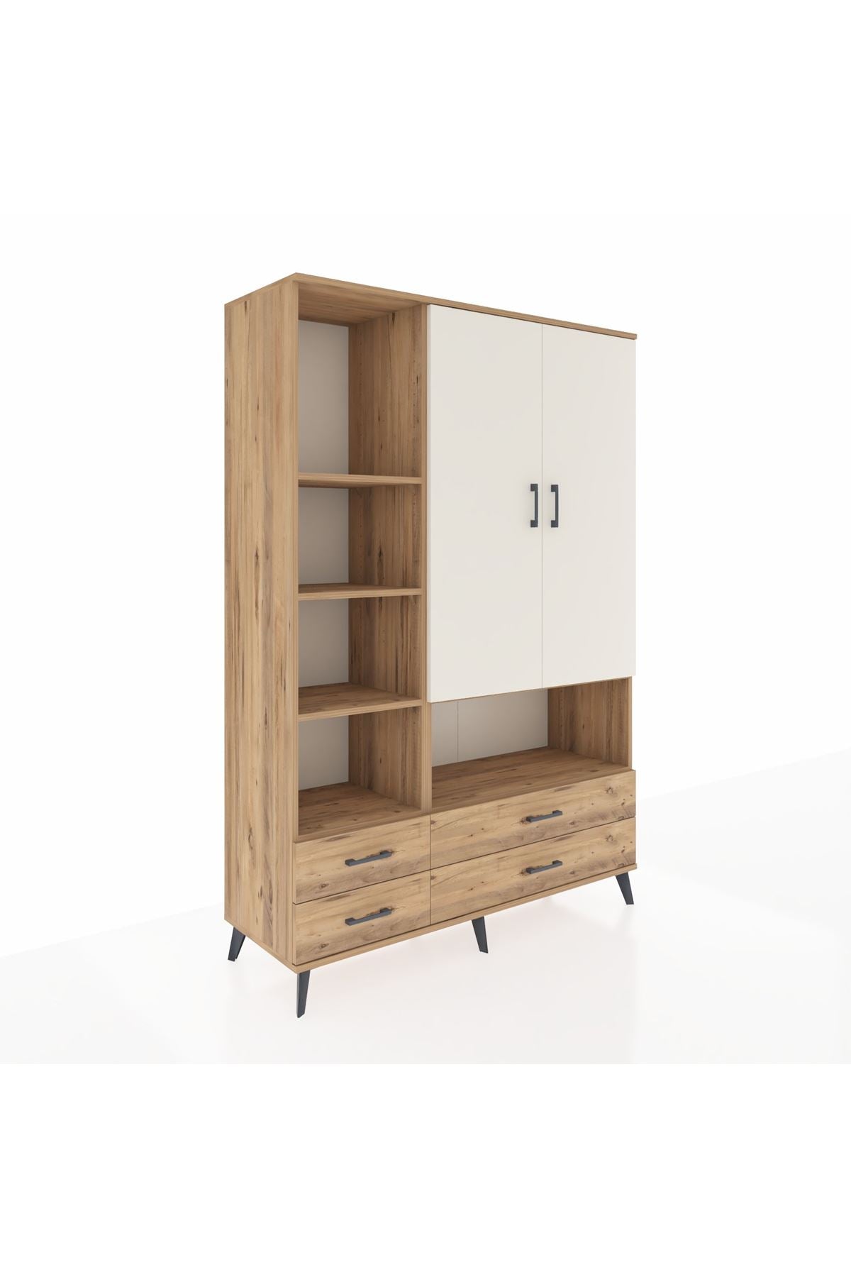 Hyperion Dolap 8 Raflı 4 Çekmeceli 2 Kapaklı 132x44x195 Çam-Aytaşı/Çam