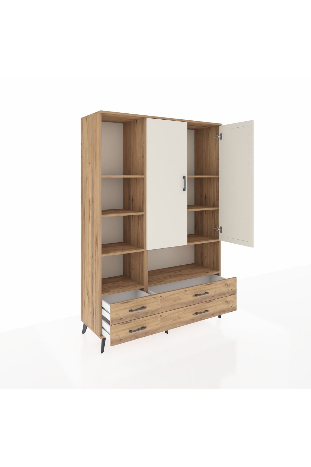 Hyperion Dolap 8 Raflı 4 Çekmeceli 2 Kapaklı 132x44x195 Çam-Aytaşı/Çam