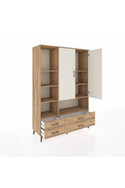 Hyperion Dolap 8 Raflı 4 Çekmeceli 2 Kapaklı 132x44x195 Çam-Aytaşı/Çam