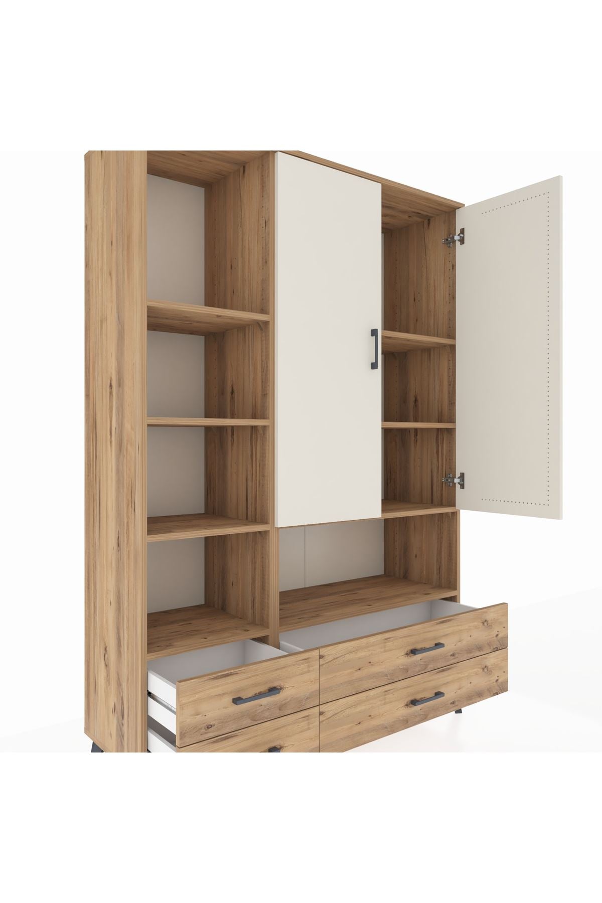 Hyperion Dolap 8 Raflı 4 Çekmeceli 2 Kapaklı 132x44x195 Çam-Aytaşı/Çam
