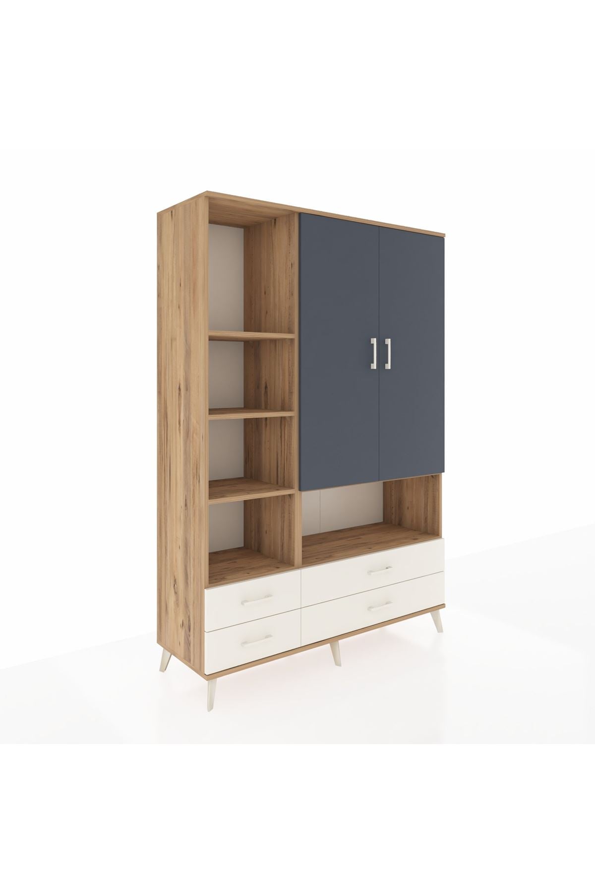 Hyperion Dolap 8 Raflı 4 Çekmeceli 2 Kapaklı 132x44x195 Çam-Antrasit/Aytaşı