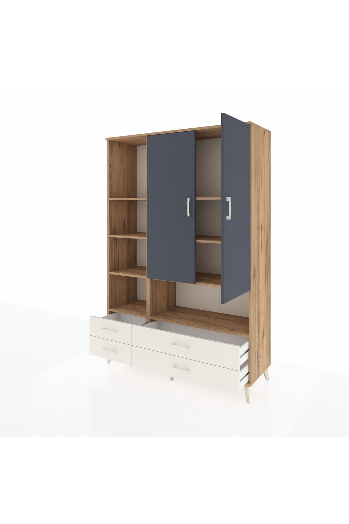 Hyperion Dolap 8 Raflı 4 Çekmeceli 2 Kapaklı 132x44x195 Çam-Antrasit/Aytaşı