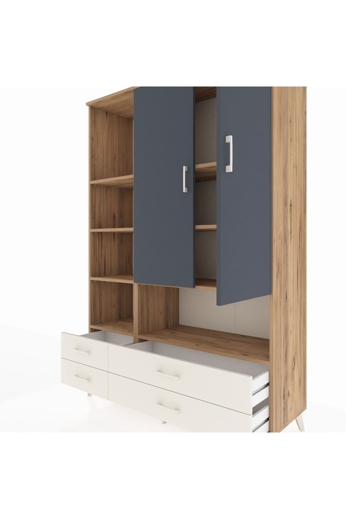 Hyperion Dolap 8 Raflı 4 Çekmeceli 2 Kapaklı 132x44x195 Çam-Antrasit/Aytaşı