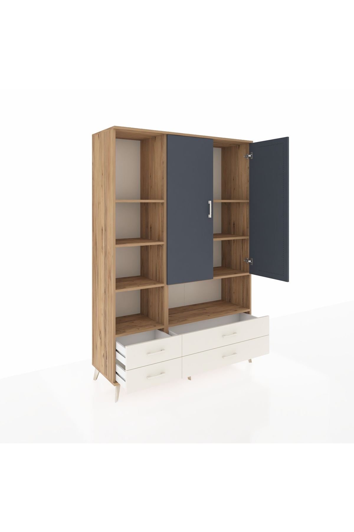 Hyperion Dolap 8 Raflı 4 Çekmeceli 2 Kapaklı 132x44x195 Çam-Antrasit/Aytaşı