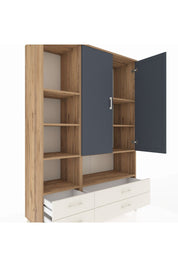 Hyperion Dolap 8 Raflı 4 Çekmeceli 2 Kapaklı 132x44x195 Çam-Antrasit/Aytaşı