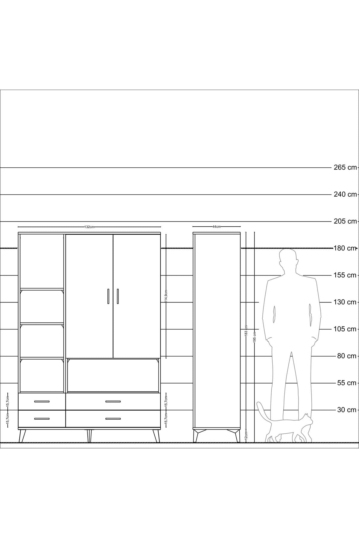 Hyperion Dolap 8 Raflı 4 Çekmeceli 2 Kapaklı 132x44x195 Çam-Antrasit/Aytaşı