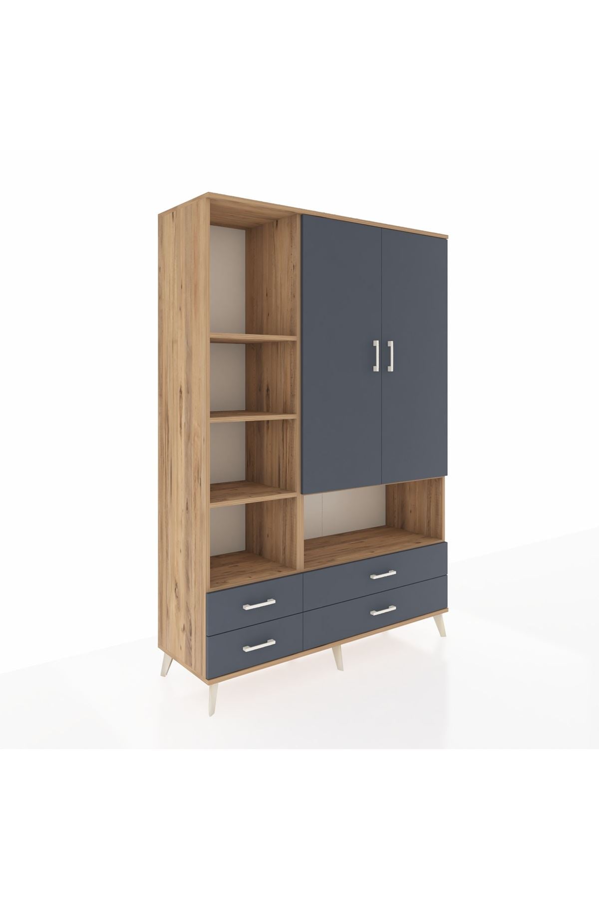 Hyperion Dolap 8 Raflı 4 Çekmeceli 2 Kapaklı 132x44x195 Çam-Antrasit/Antrasit