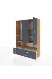 Hyperion Dolap 8 Raflı 4 Çekmeceli 2 Kapaklı 132x44x195 Çam-Antrasit/Antrasit