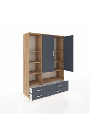 Hyperion Dolap 8 Raflı 4 Çekmeceli 2 Kapaklı 132x44x195 Çam-Antrasit/Antrasit