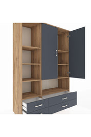 Hyperion Dolap 8 Raflı 4 Çekmeceli 2 Kapaklı 132x44x195 Çam-Antrasit/Antrasit