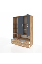 Hyperion Dolap 8 Raflı 4 Çekmeceli 2 Kapaklı 132x44x195 Çam-Antrasit/Çam