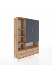 Hyperion Dolap 8 Raflı 4 Çekmeceli 2 Kapaklı 132x44x195 Çam-Antrasit/Çam