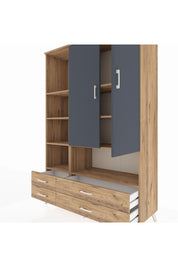 Hyperion Dolap 8 Raflı 4 Çekmeceli 2 Kapaklı 132x44x195 Çam-Antrasit/Çam