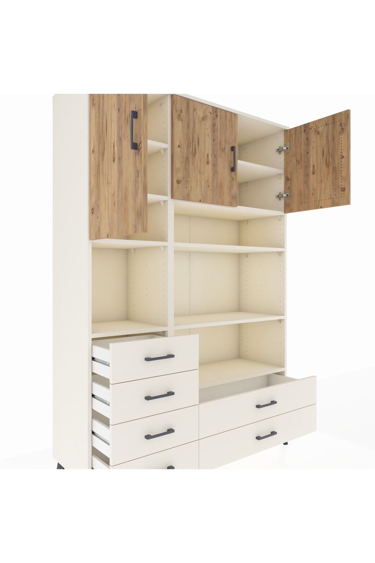 Hyperion Dolap 9 Raflı 6 Çekmeceli 3 Kapaklı 132x44x195 Aytaşı-Çam/Aytaşı