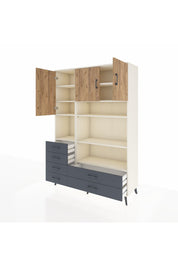 Hyperion Dolap 9 Raflı 6 Çekmeceli 3 Kapaklı 132x44x195 Aytaşı-Çam/Antrasit