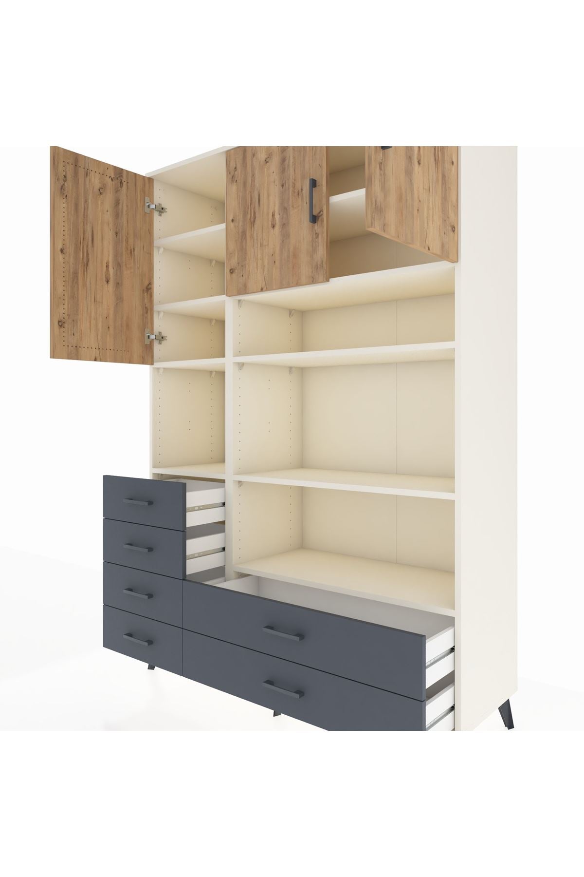 Hyperion Dolap 9 Raflı 6 Çekmeceli 3 Kapaklı 132x44x195 Aytaşı-Çam/Antrasit