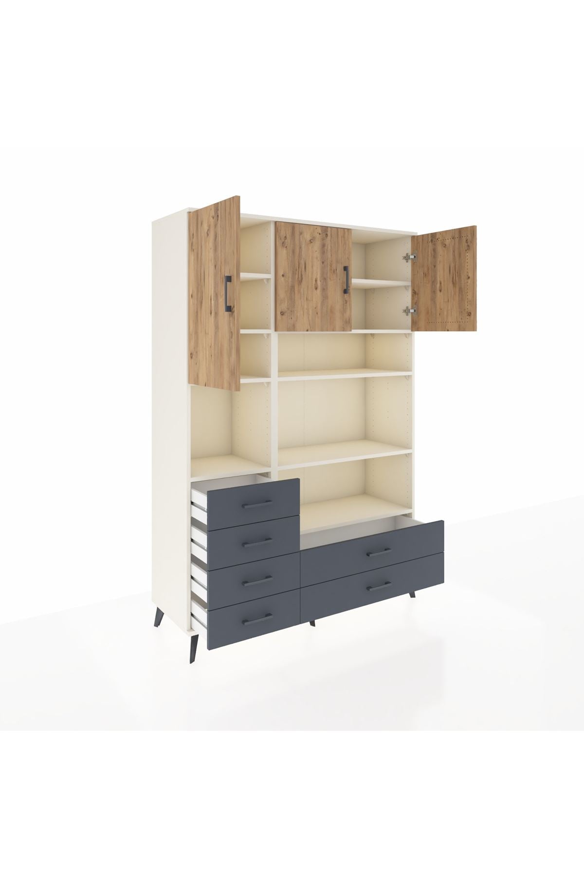 Hyperion Dolap 9 Raflı 6 Çekmeceli 3 Kapaklı 132x44x195 Aytaşı-Çam/Antrasit