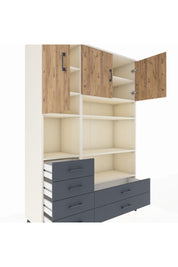 Hyperion Dolap 9 Raflı 6 Çekmeceli 3 Kapaklı 132x44x195 Aytaşı-Çam/Antrasit