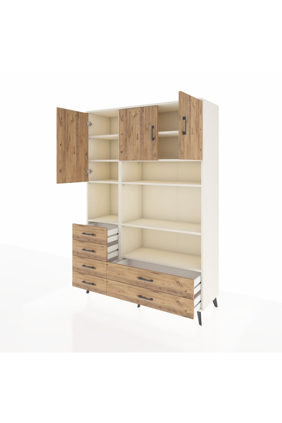 Hyperion Dolap 9 Raflı 6 Çekmeceli 3 Kapaklı 132x44x195 Aytaşı-Çam/Çam