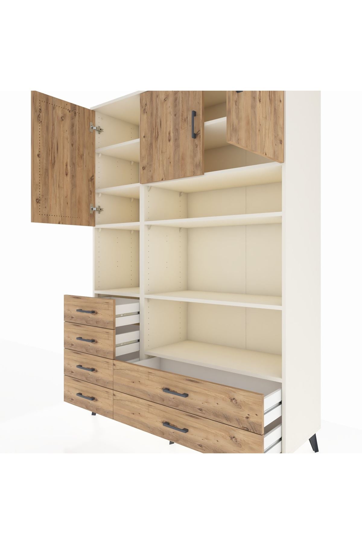 Hyperion Dolap 9 Raflı 6 Çekmeceli 3 Kapaklı 132x44x195 Aytaşı-Çam/Çam