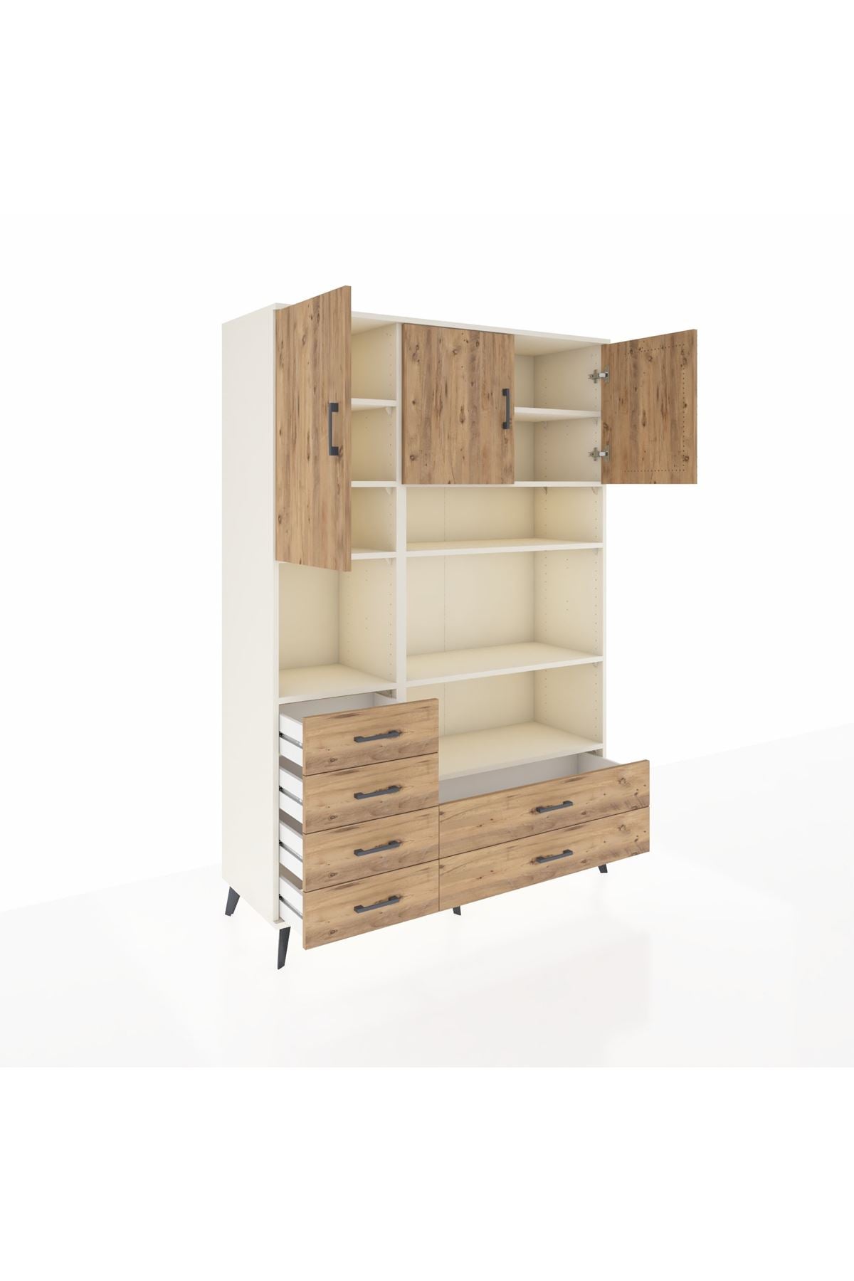 Hyperion Dolap 9 Raflı 6 Çekmeceli 3 Kapaklı 132x44x195 Aytaşı-Çam/Çam