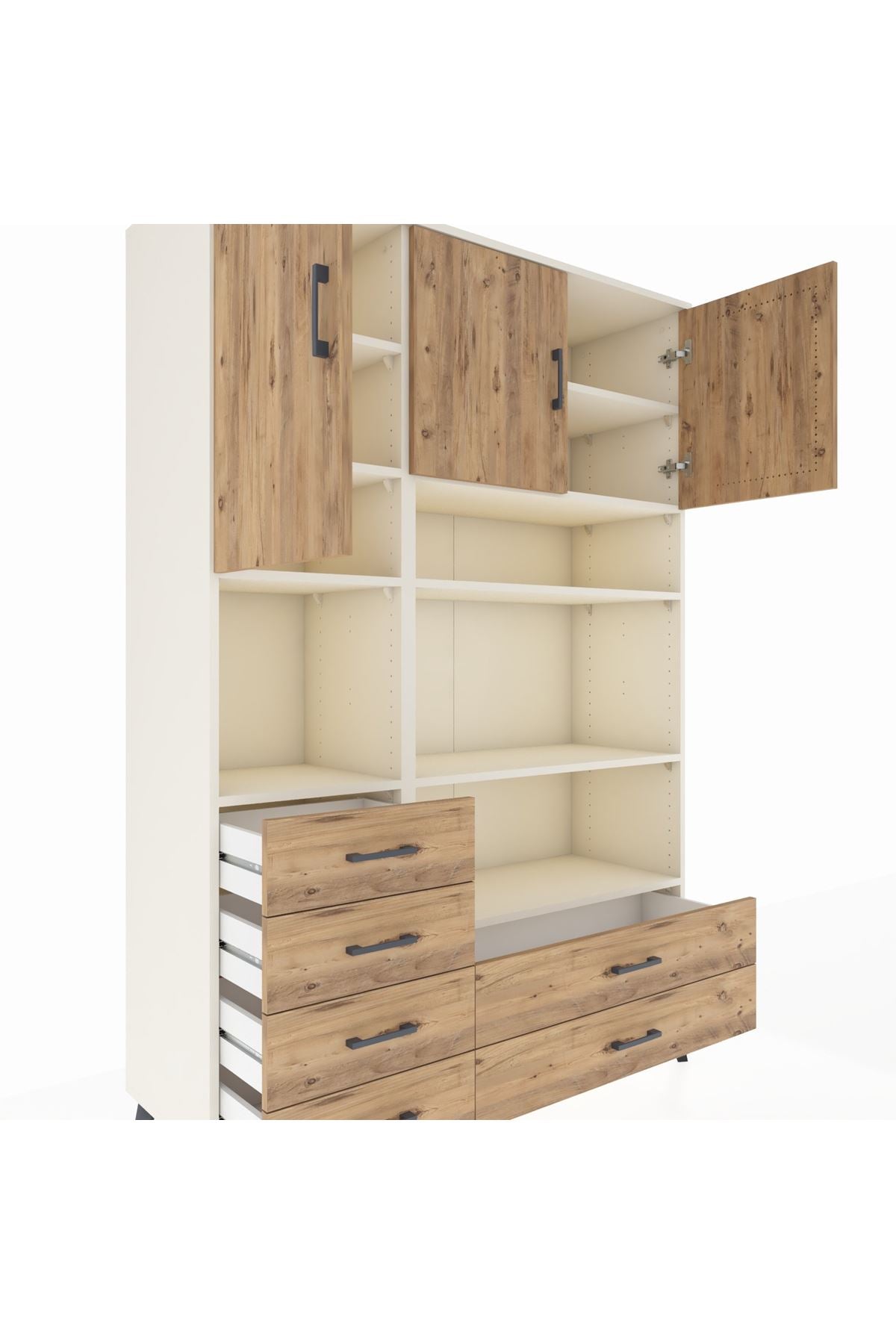 Hyperion Dolap 9 Raflı 6 Çekmeceli 3 Kapaklı 132x44x195 Aytaşı-Çam/Çam