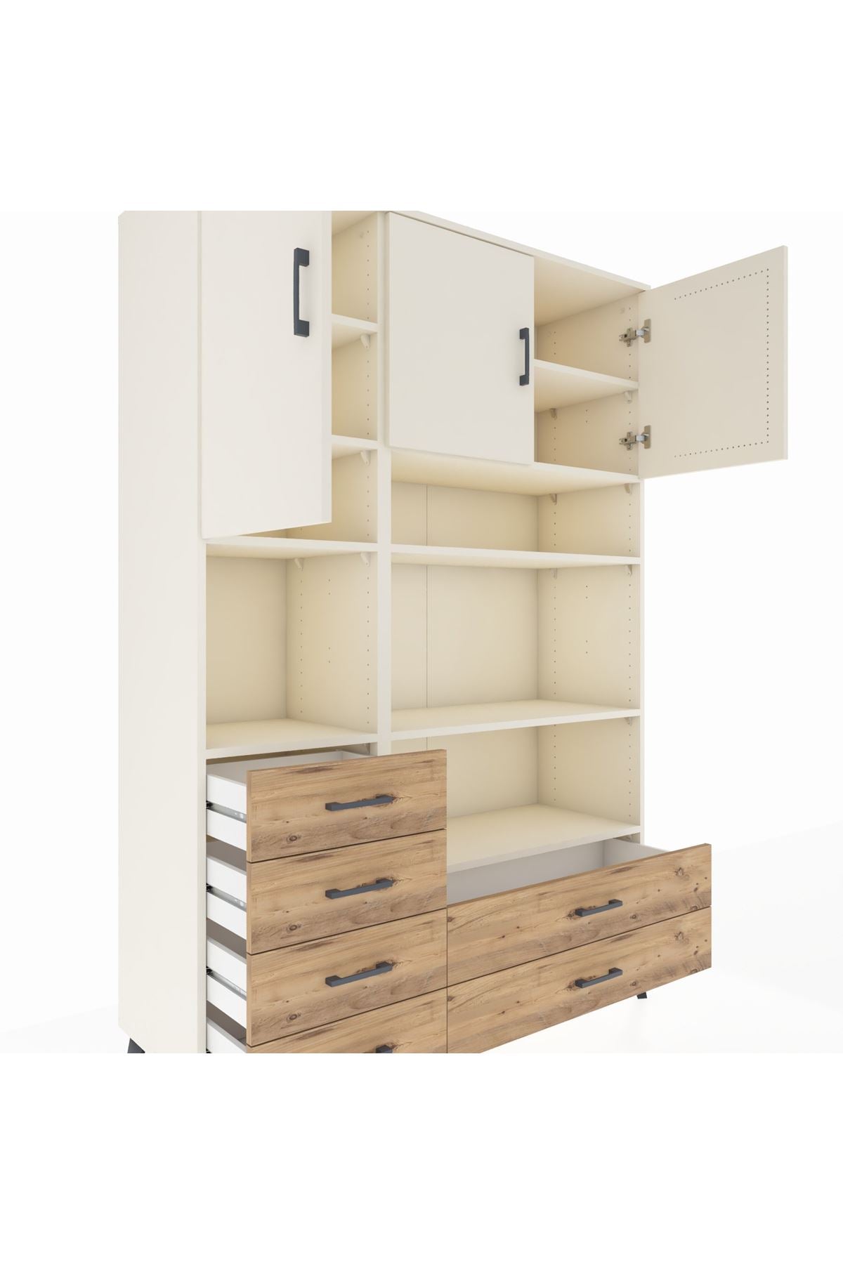 Hyperion Dolap 9 Raflı 6 Çekmeceli 3 Kapaklı 132x44x195 Aytaşı-Aytaşı/Çam