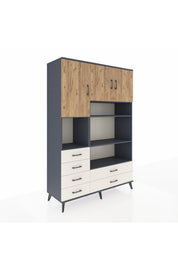 Hyperion Dolap 9 Raflı 6 Çekmeceli 3 Kapaklı 132x44x195 Antrasit-Çam/Aytaşı